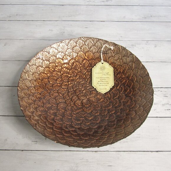 Handcrafted in Turkey Turkish Glass Bowl Basin Centerpiece Copper Brown - Picture 1 of 6